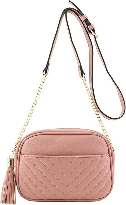 Chevron Quilted Crossbody Camera Bag with Chain Strap and Tassel | Amazon (US)