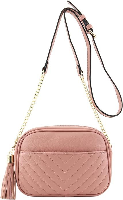 Chevron Quilted Crossbody Camera Bag with Chain Strap and Tassel | Amazon (US)