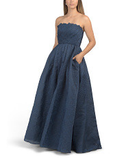 Mariana Pleated Floral Jacquard Gown | Formal Dresses | Marshalls | Marshalls