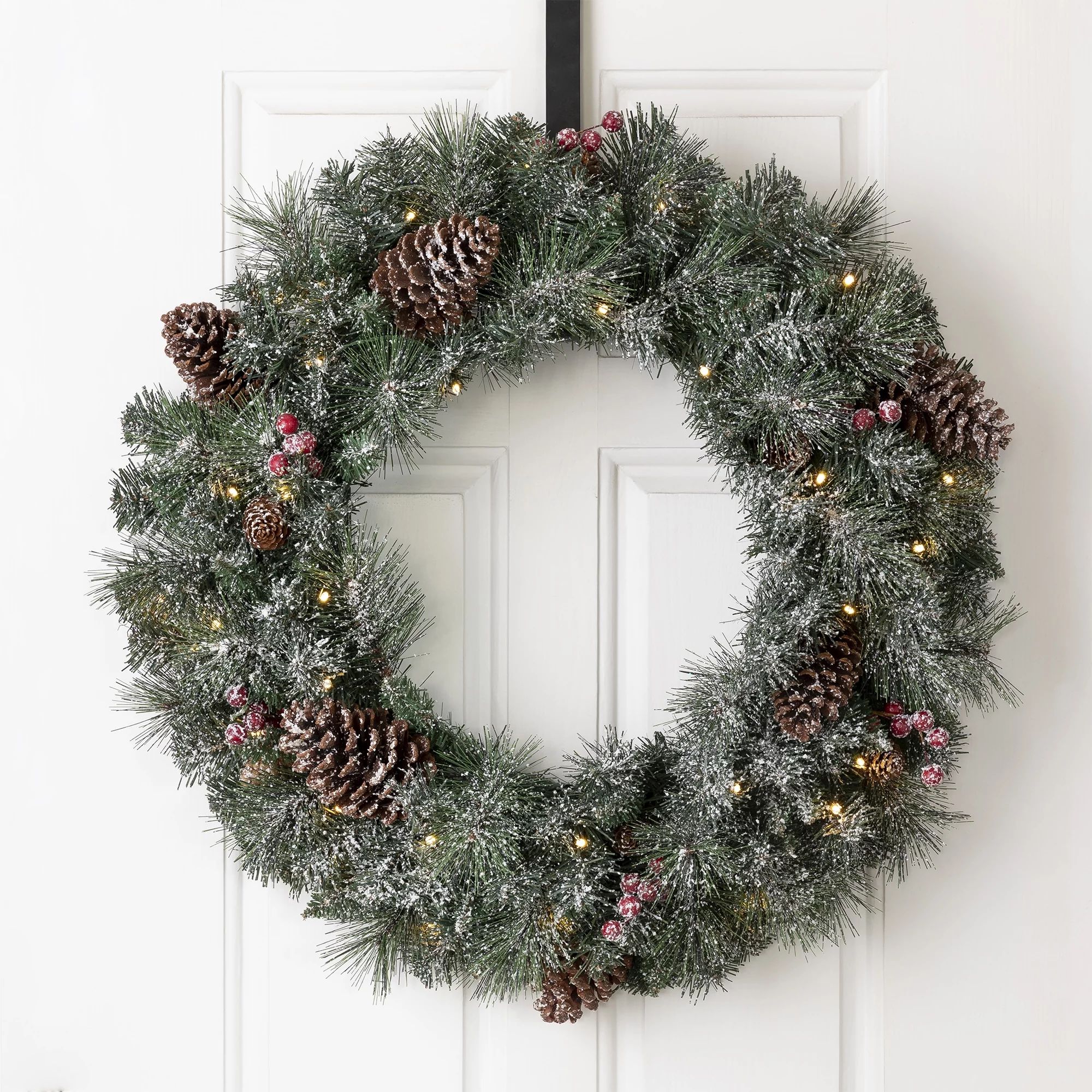Glitzhome 24"D Pre-Lit Glittered Pine Cone Christmas Wreath, with Warm White LED Light - Walmart.... | Walmart (US)
