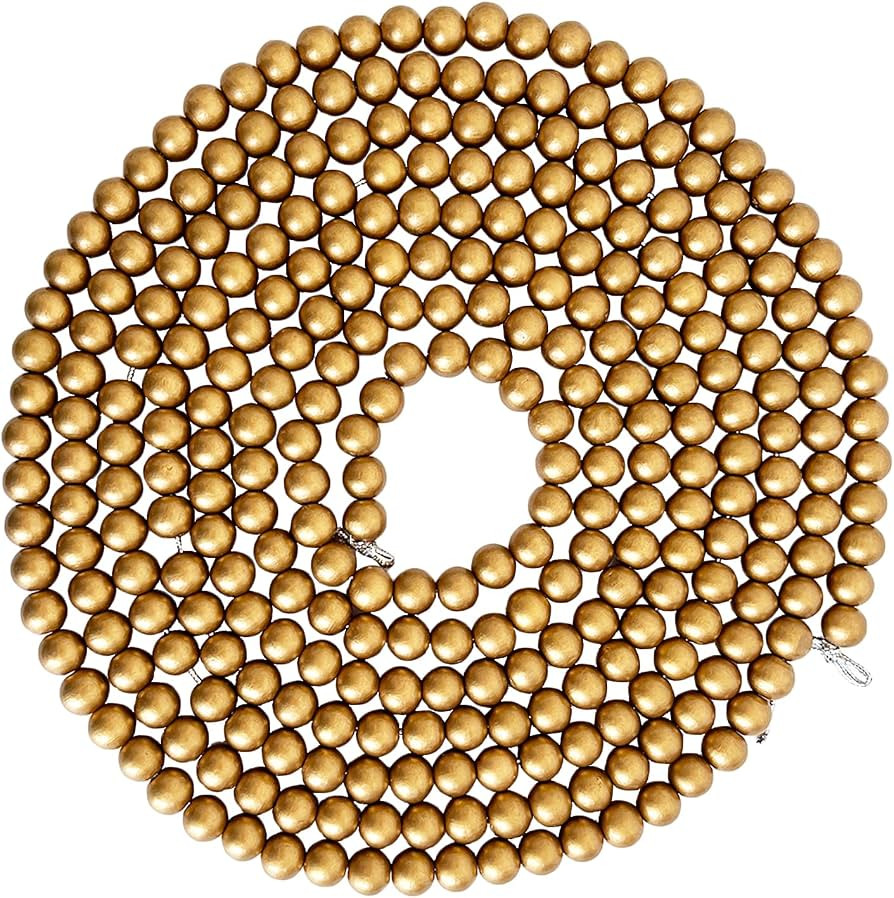 157 inch Christmas Wood Bead Garland,Gold Decorated with Christmas Tree Ornament,Farmhouse Bead G... | Amazon (US)