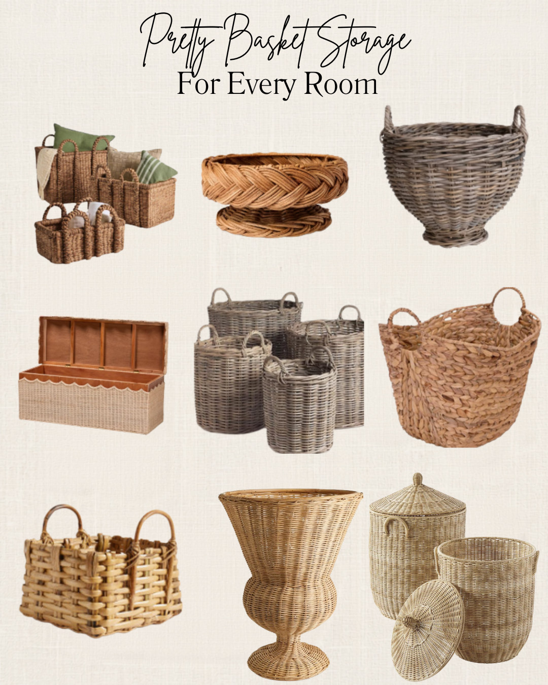 Pretty storage is one of my favorite ways to make a home feel both beautiful and functional. 

These woven baskets work in just about every room—from the entryway for shoes and bags, to the living room for blankets, the bathroom for towels, the pantry for snacks, the laundry room for supplies, bedrooms for extra pillows or toys, and even poolside for towels and pool toys.

They're the kind of timeless pieces you'll use for years, no matter how your home evolves.

Which room in your home could use a little basket organization?

#LTKhome #BasketStorage #HomeOrganization #FrenchCountryStyle #BeautifulHomes #CozyHome #LaundryRoomOrganization  #EntrywayDecor #LivingRoomDecor #BedroomDecor
 

 