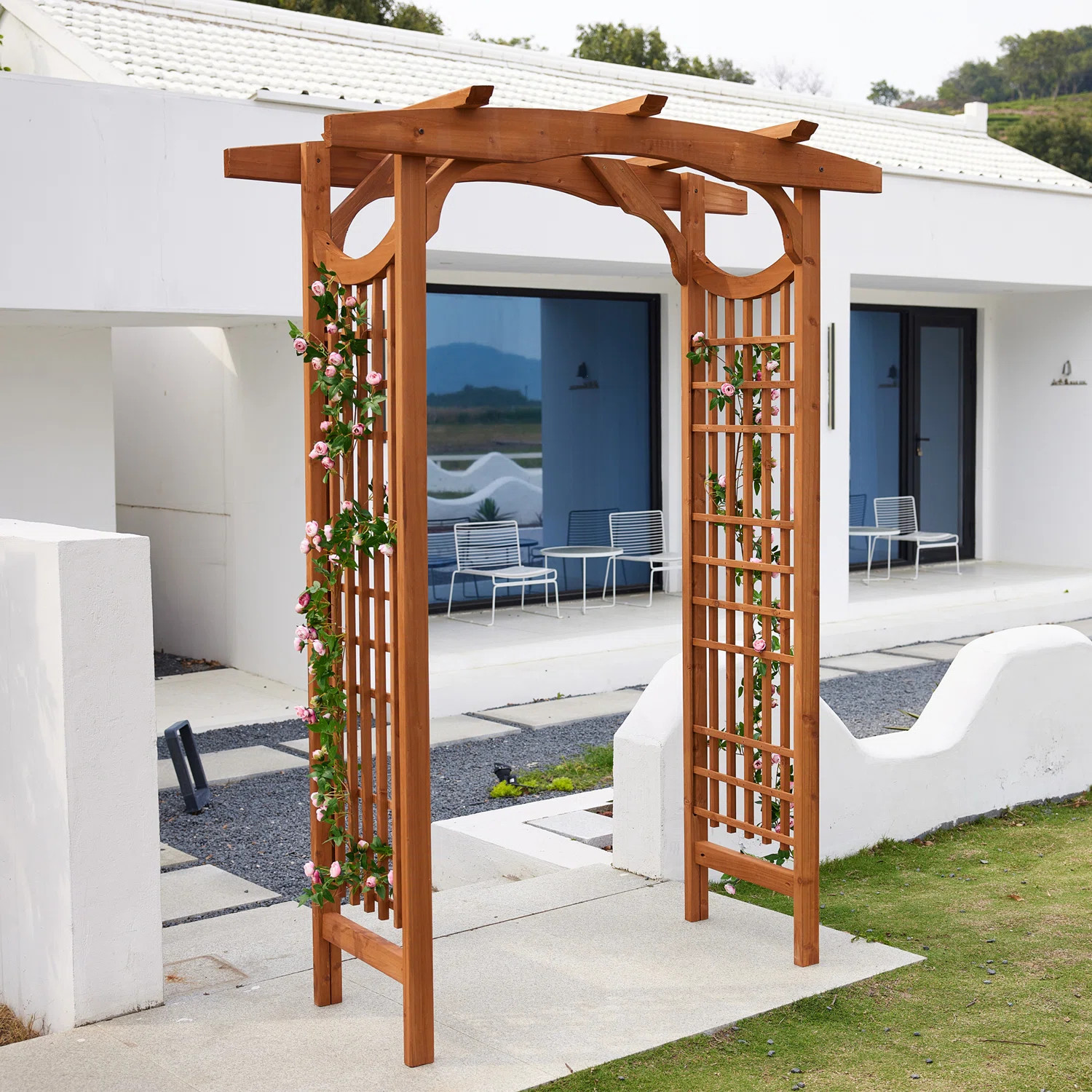 Arlmont & Co. Minakumari 59" W x 30" D Garden Arch Arches Solid Wood Arbor Arbours & Reviews | Wa... | Wayfair North America