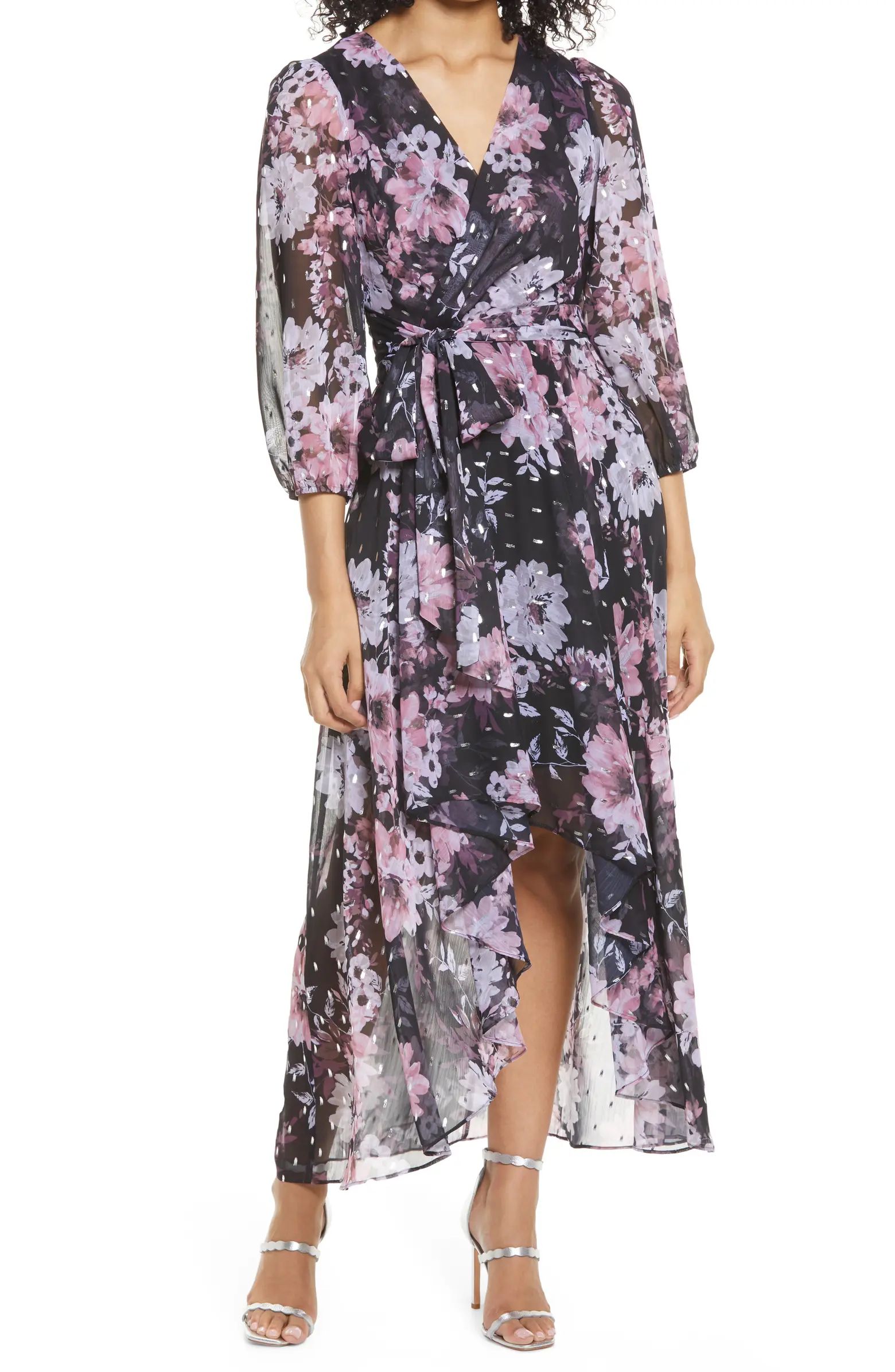 Floral Metallic Fleck High/Low Dress | Nordstrom