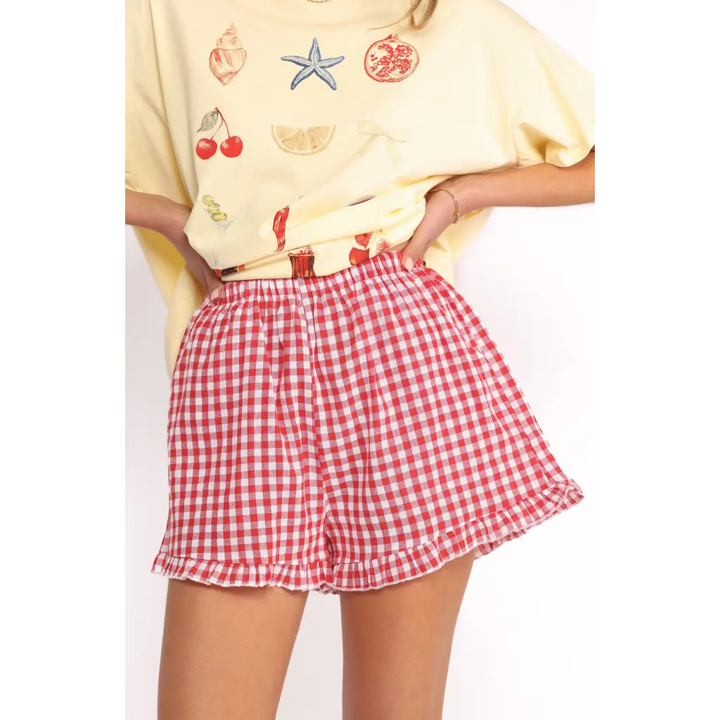 Petal & Pup Daphne Graphic T-Shirt & Gingham Shorts Set in Yellow Red Gingham at Nordstrom, Size ... | Nordstrom