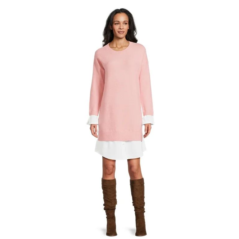 Time and Tru Women's Layered Look Sweater Dress, Sizes XS-XXXL | Walmart (US)