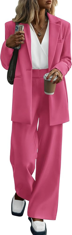 PRETTYGARDEN Women's Fall Two Piece Outfits Blazer Jacket and Wide Leg Pants Pockets Business Cas... | Amazon (US)