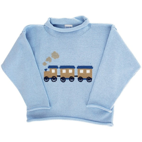 Roll Neck Sweater - Train on Blue | The Bailey Boys