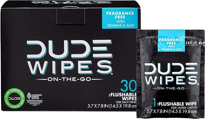DUDE Wipes - On-The-Go Flushable Wipes - 1 Pack, 30 Wipes - Unscented Extra-Large Individually Wr... | Amazon (US)