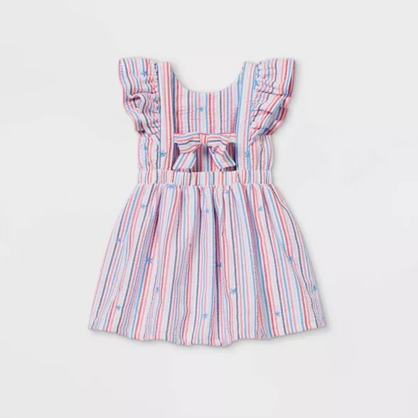 Toddler Girls' Seersucker with Stars Ruffle Sleeve Dress - Cat & Jack™ Red/White/Blue | Target