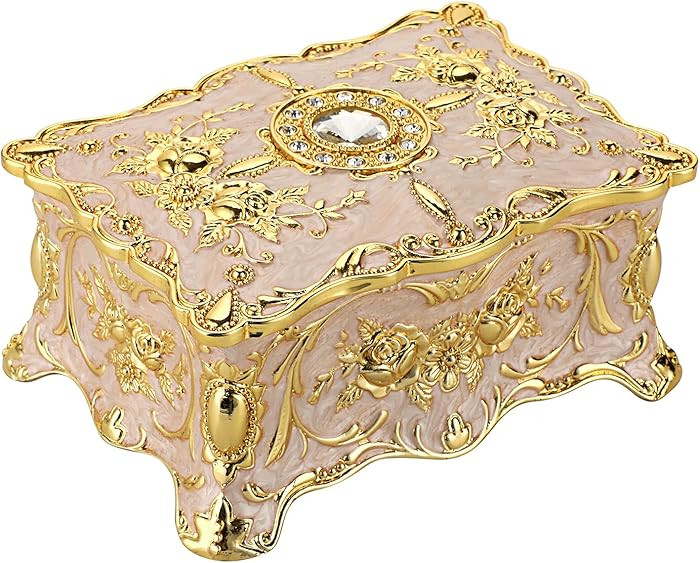 Hipiw Vintage Jewelry Organizer Box - Metal Trinket Storage Box Ornate Treasure Chest Box Jewelry... | Amazon (US)