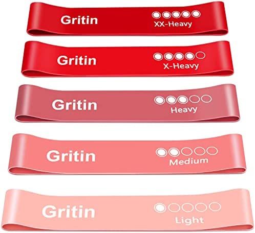 Gritin Resistance Exercise Loop Bands Set with Instruction Guide and Carry Bag - Set of 5 Fitness... | Amazon (US)