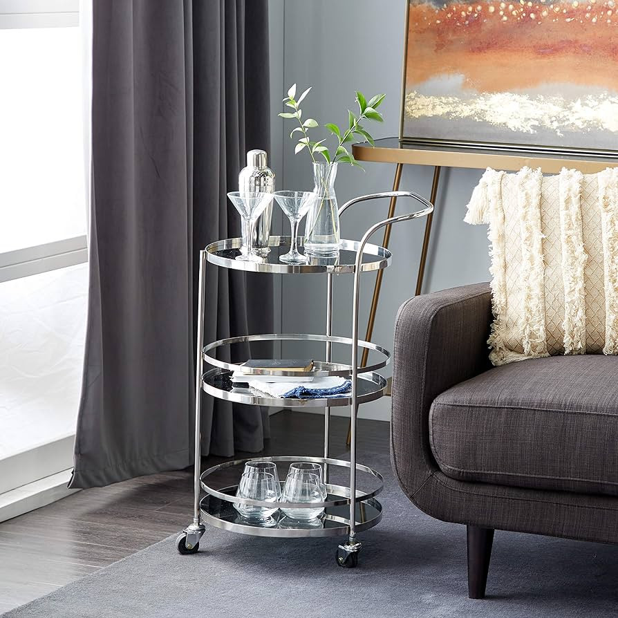 Deco 79 Contemporary Stainless Steel Cylinder Bar Cart, 17" x 21" x 33", Silver | Amazon (US)