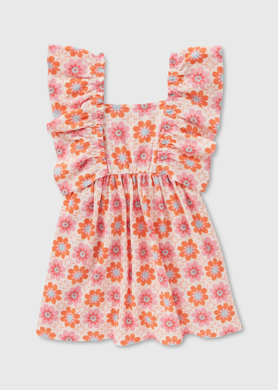 Girls Coral Floral Crochet Crinkle Dress (1-7yrs) | Matalan (UK)