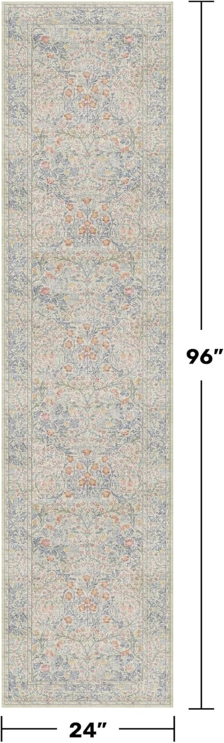 Beige Blue Washable 2x8 Runner Rug for Bathroom, Hallway, Kitchen, Non-Slip & Stain Resistant 8ft... | Amazon (US)