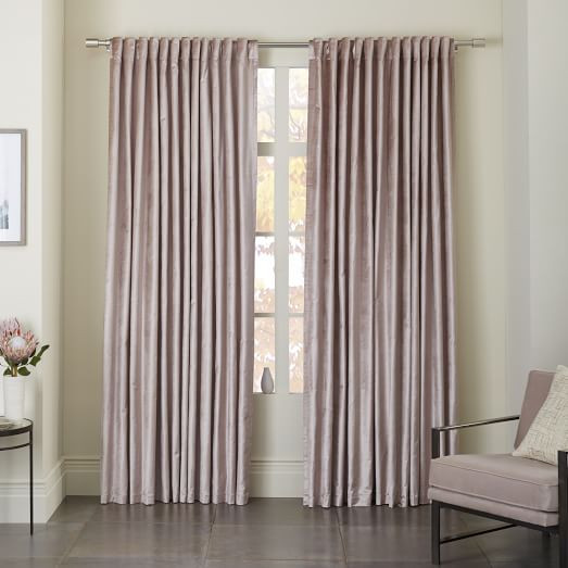 Cotton Luster Velvet Curtain, Dusty Blush, 48"x84" | West Elm (US)