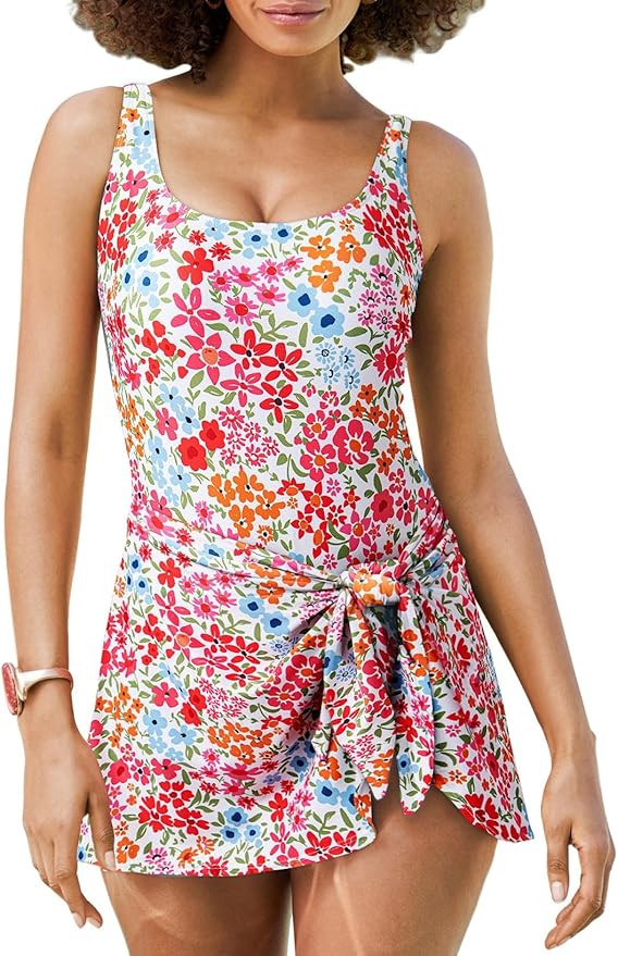 Aleumdr One Piece Swimdress Swimsuits for Women Tummy Control Tie Knot Swim Dresses Skirt Bathing... | Amazon (US)