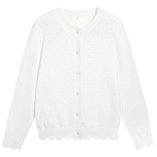 HOZIY Cardigan for Girls White Size 9-10 Long Sleeve Button up Crewneck Sweaters Tween Kids School Uniform Fall Easter Cardigans Outwear | Amazon (US)