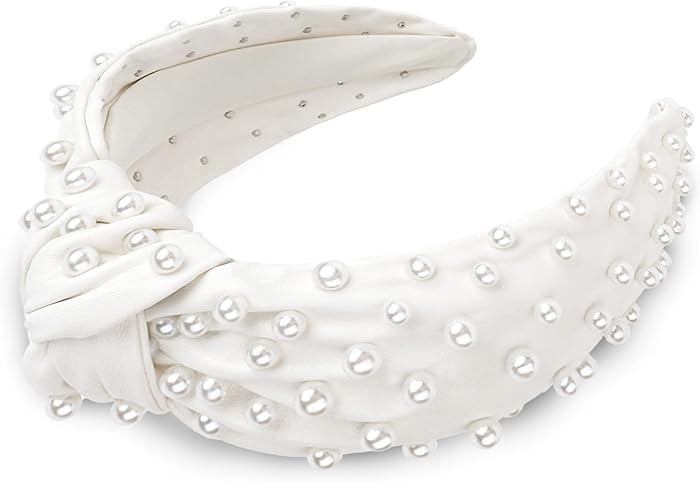 YISSION Pearl Knotted Headband for Women Non Slip Leather Beaded Headbands for women Wide Jeweled... | Amazon (US)