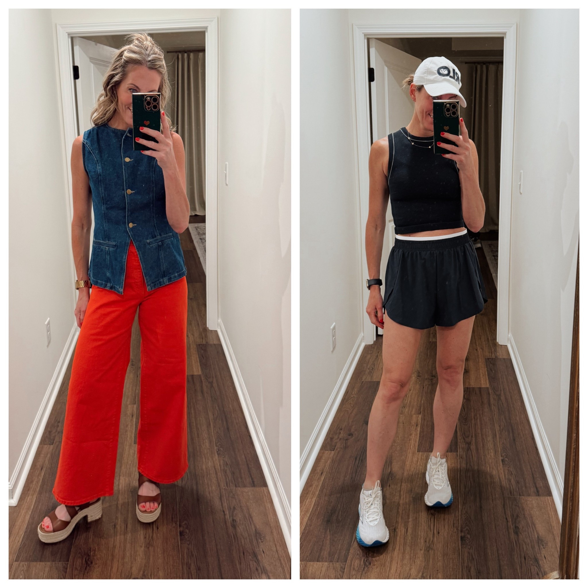 Target for the win! Red pants and workout outfit all Target // vest Amazon 