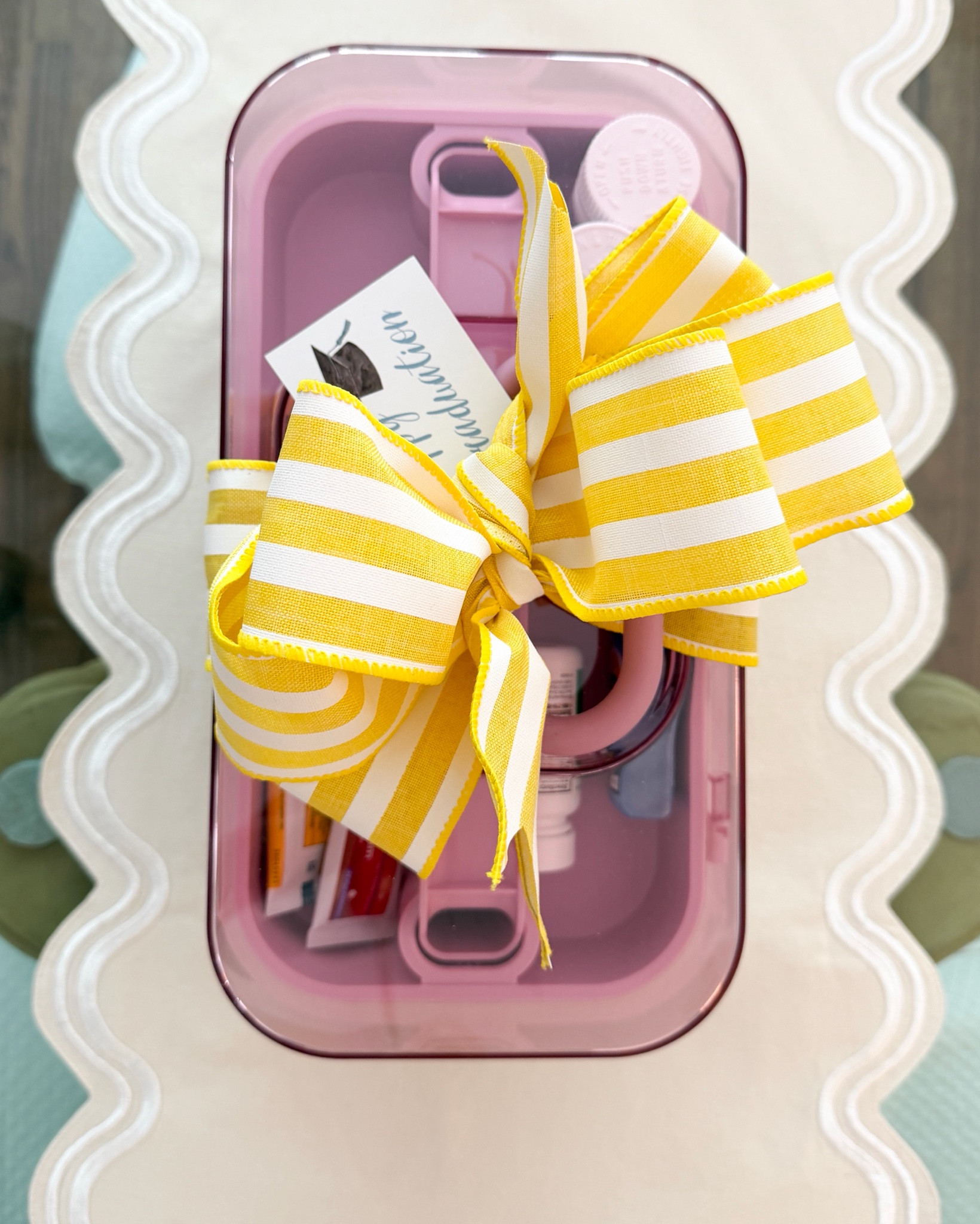 Love the bright room storage line at target! These come in blue too and are perfect for college dorm medicine gifts- put together for a great gift! 

Tip: use Walmart small equate generic medicine to fill!