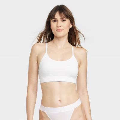 Women's Ribbed Seamless Bralette - Auden™ White M: Nylon Spandex Blend, Removable Cup, Machine ... | Target