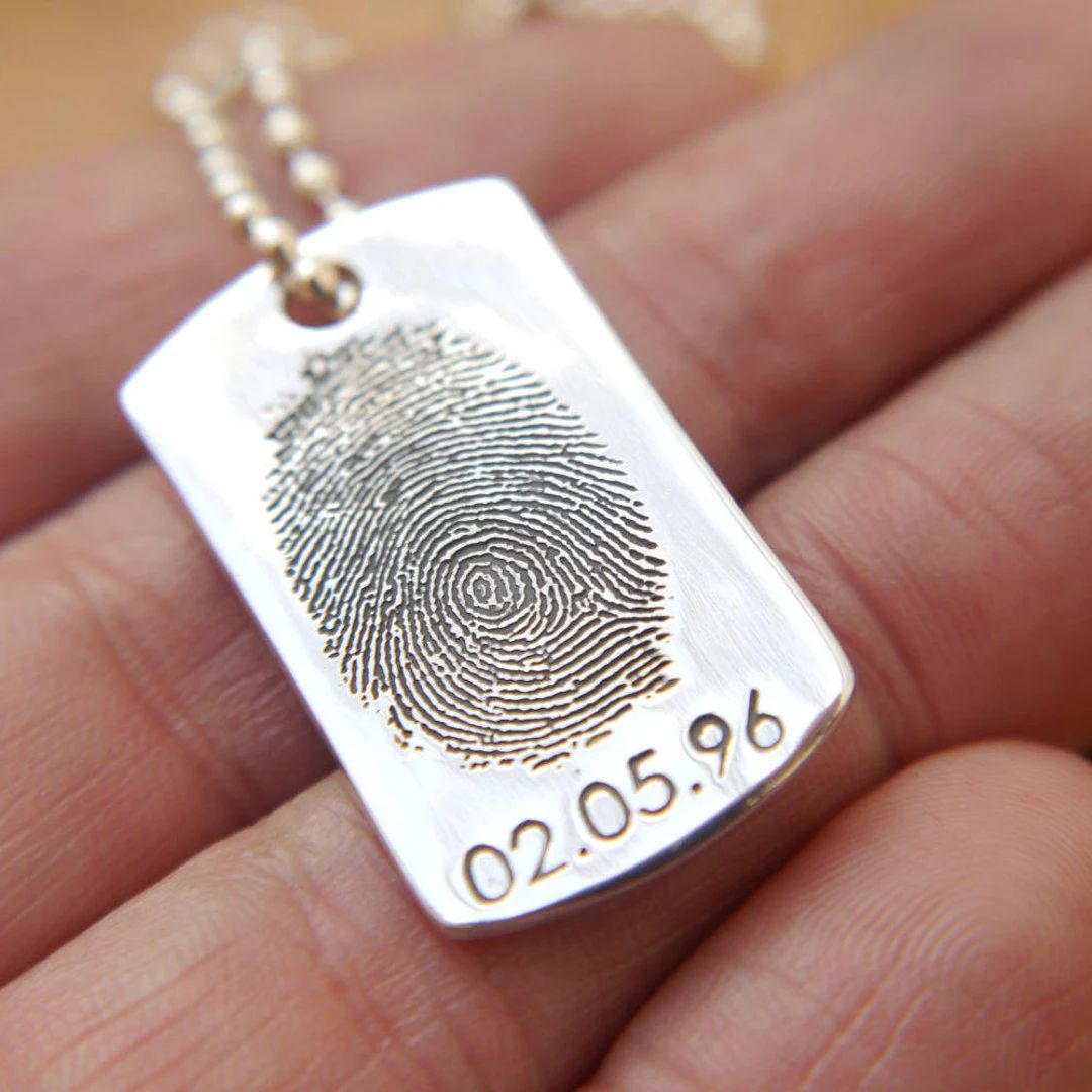 Fingerprint jewelery, Fingerprint Dog Tag, Men's jewellery, Gift for Dad, Gift for him, Personali... | Etsy (US)