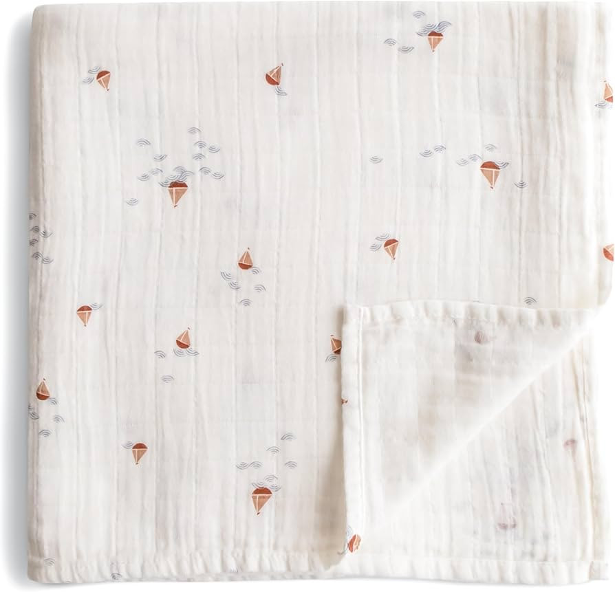 mushie Muslin Baby Swaddle Blanket | 100% Organic Cotton (Boats) | Amazon (US)