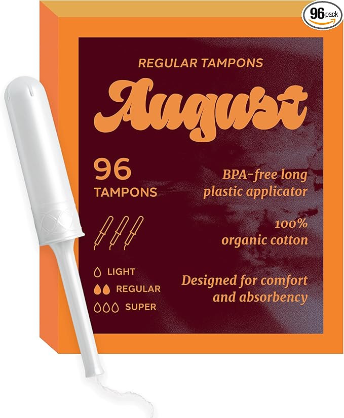 August Organic Tampons, Regular Absorbency, BPA Free Long Applicators, Toxin Free, Fragrance Free... | Amazon (US)