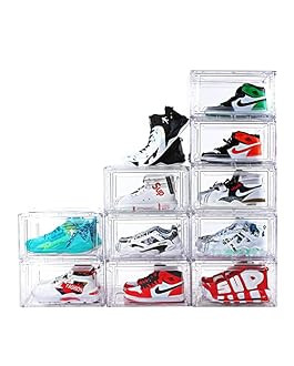 10 Pack Shoe Boxes Clear Stackable, Large Shoe Storage Boxes, Space Saving Acrylic Shoe Boxes, Folda | Amazon (US)