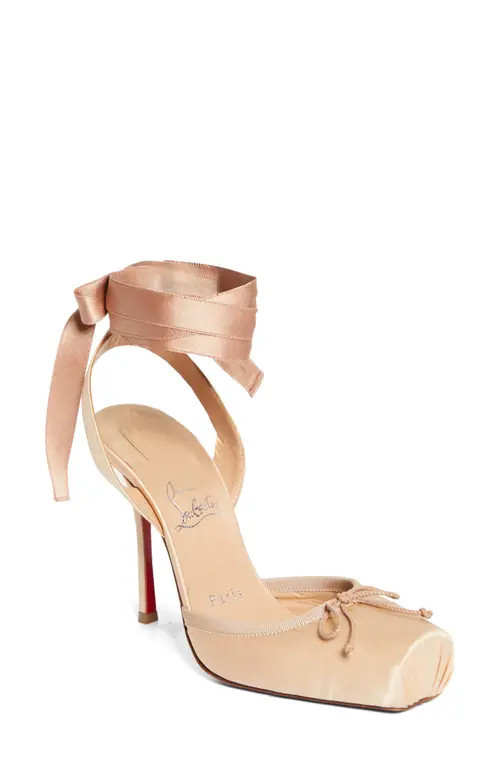 Christian Louboutin Cassia Lace-Up Slingback Pump in Blush/Lin Blush at Nordstrom, Size 9.5Us | Nordstrom