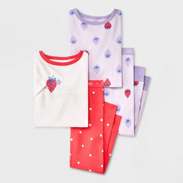 Toddler Girls' 4pc Strawberry Dots Tight Fit Pajama Set - Cat & Jack™ Purple | Target