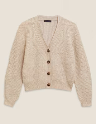 Textured Ribbed V-Neck Button Cardigan | Marks & Spencer (US)