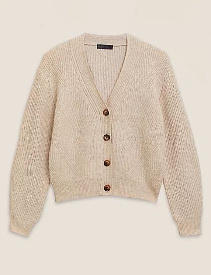 Textured Ribbed V-Neck Button Cardigan | Marks & Spencer (US)