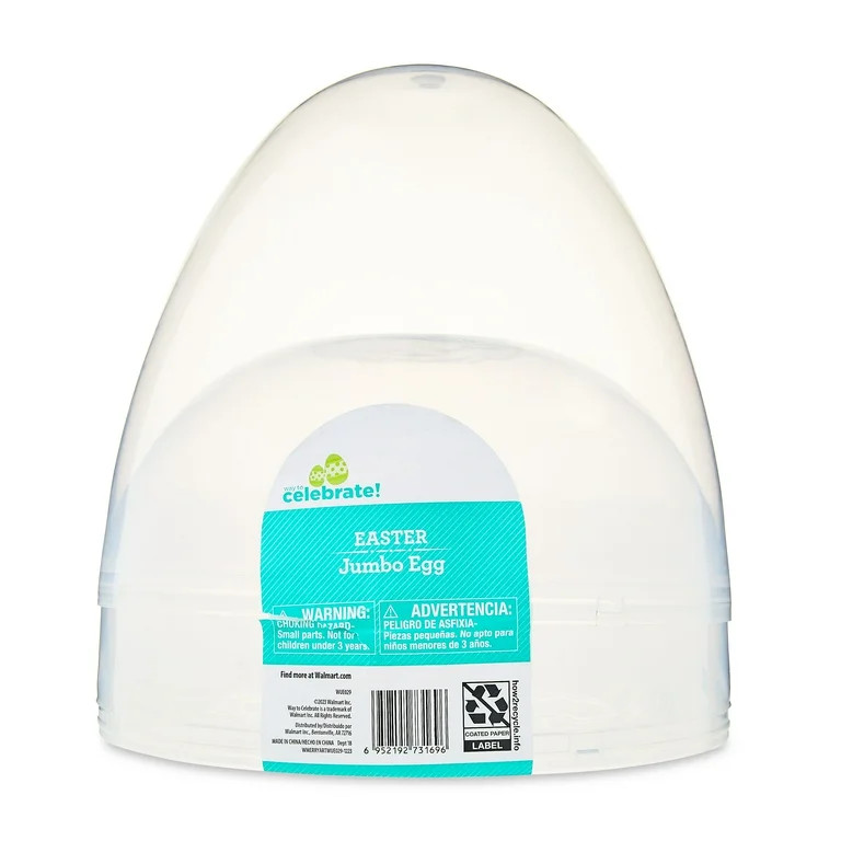 Easter Clear Plastic Jumbo Fillable Egg, 16 in, by Way To Celebrate | Walmart (US)
