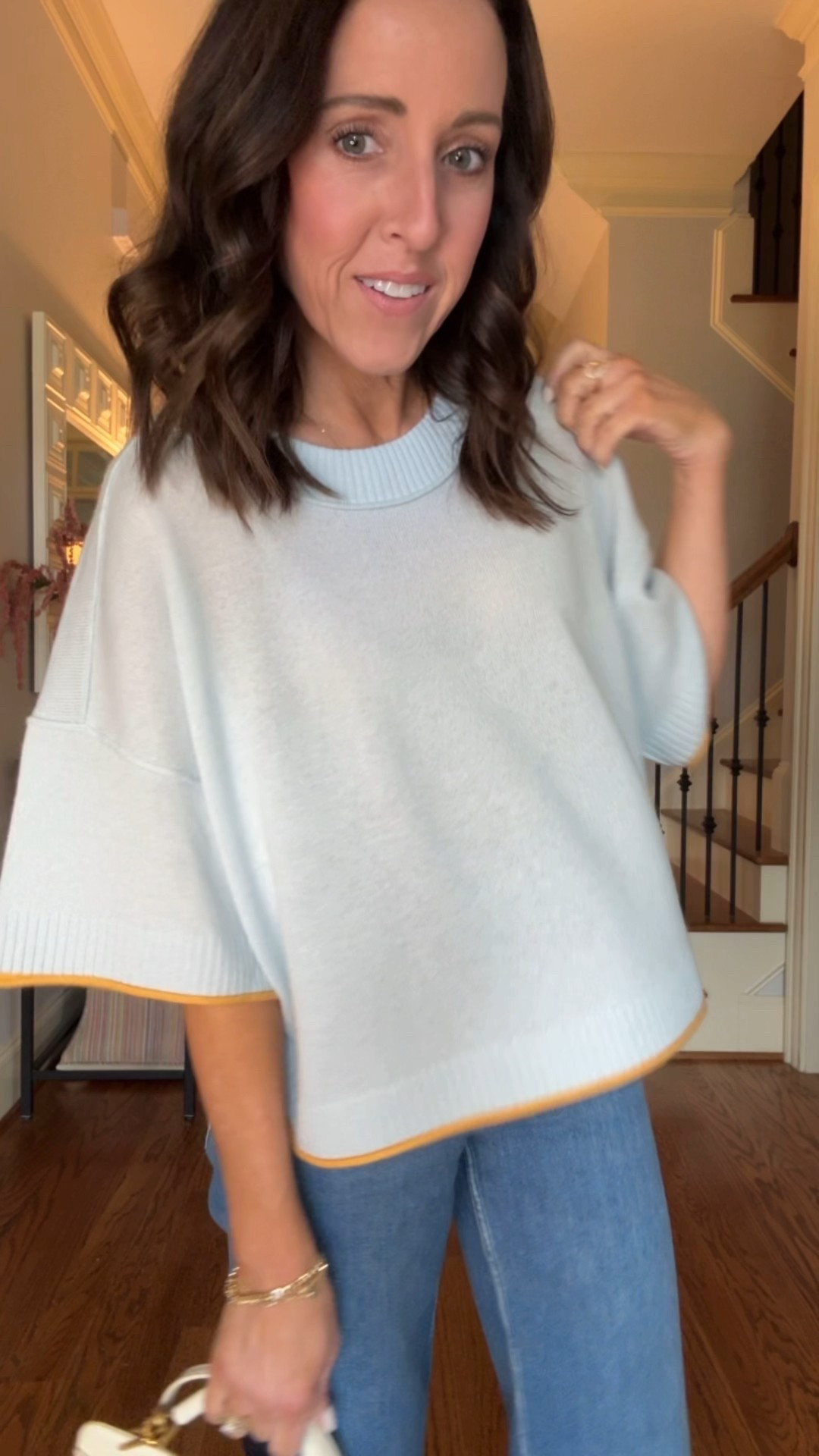 Goldie crew neck cashmere sweater with contrast trim. Spring sweater. Clear sandals. Colette jeans. 
Sweater S. Jeans TTS, 25. 

#LTKSeasonal #LTKootd #LTKPetite