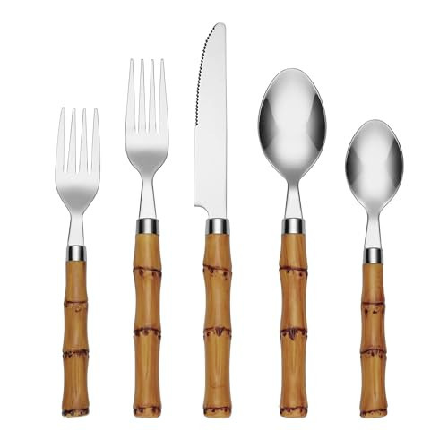 Bamboo Plastic 20 Piece Flatware Set | Amazon (US)