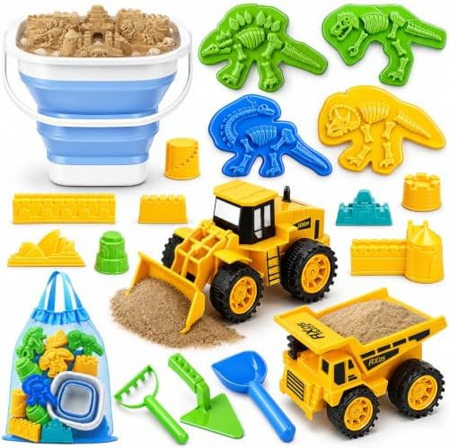 TOY Life 22-Pc Dinosaur Beach Sand Set, 2 Construction Cars, Ages 3-8 | Amazon (US)