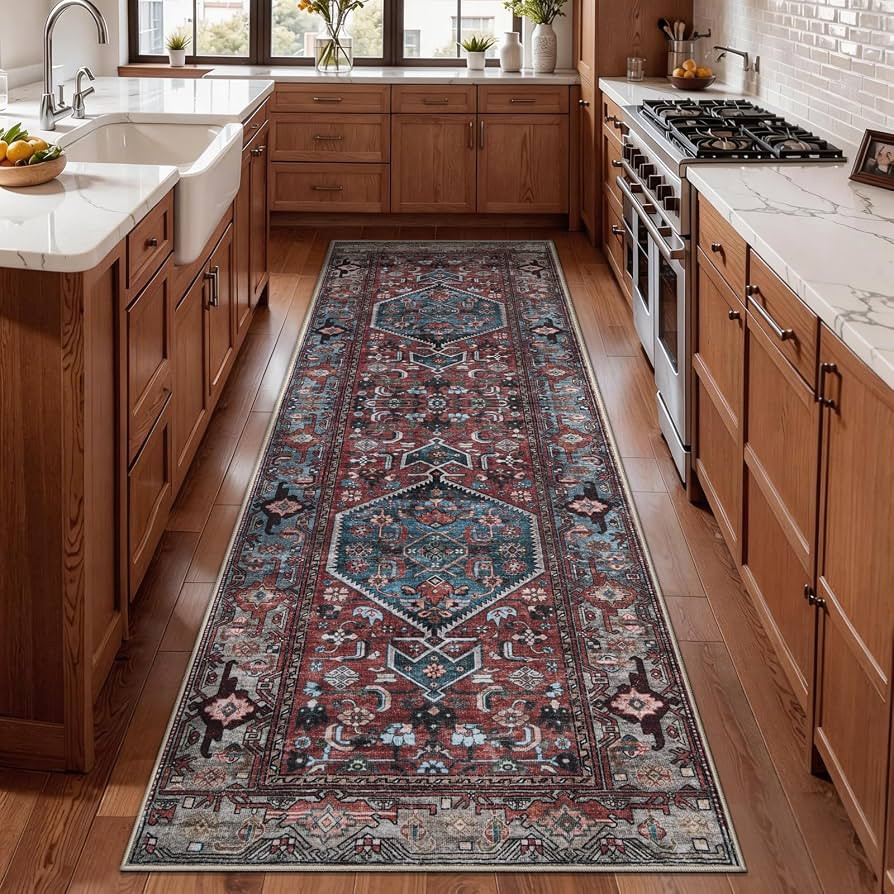 SERISSA Oriental 2x6 Washable Runner Rug Non Slip,Vintage Red Hallway Rug | Amazon (US)