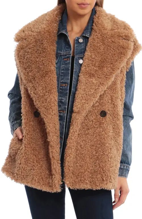 Avec Les Filles Double Breasted Faux Fur Vest in Camel at Nordstrom, Size Medium | Nordstrom