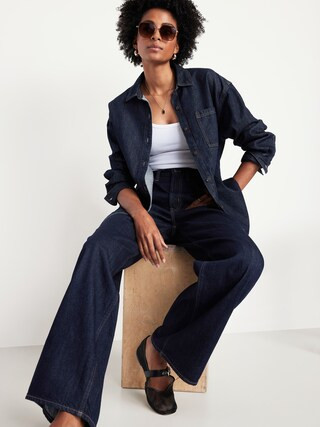Oversized Boyfriend Button-Down Jean Shirt | Old Navy (US)