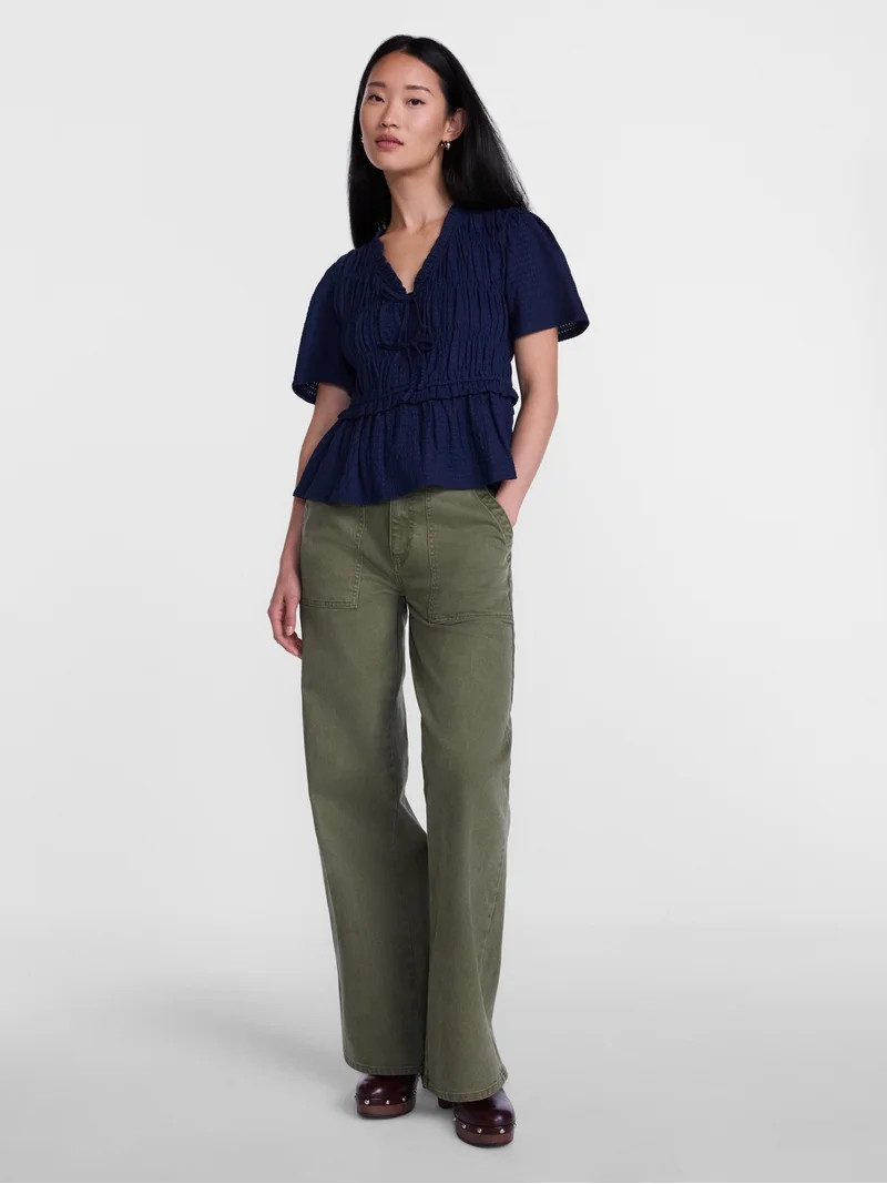 Scenario Women's and Women's Plus Textured Tie Front Top, Sizes XS-4X | Walmart (US)