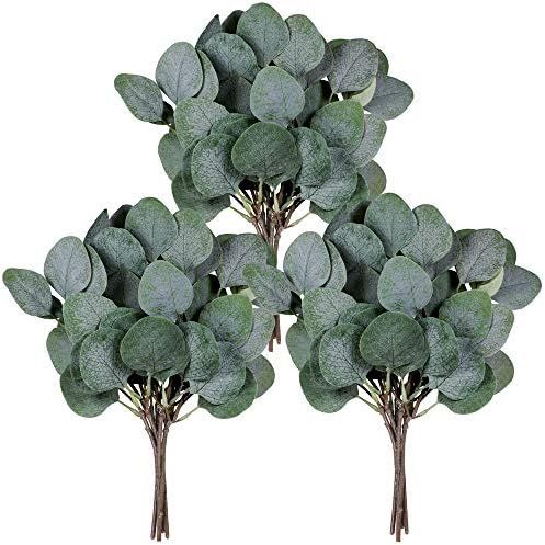 18 Pcs Eucalyptus Leaves Stems Bulk Artificial Greenery Stems Faux Face Silver Dollar Eucalyptus Pla | Amazon (US)