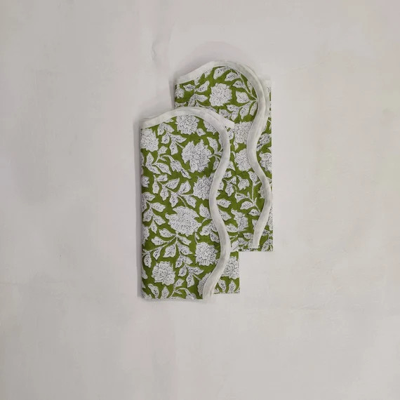 Cotton Dinner Piping Napkins Indian Cotton Scallop Napkins - Etsy | Etsy (US)