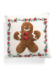 20x20 Tufted Gingerbread Man Pillow With Embroidered Leaf Details | Marshalls