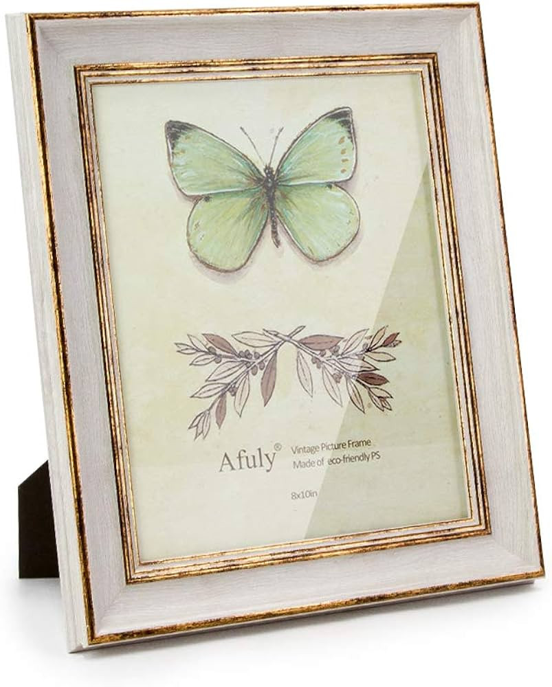 Afuly 8x10 Picture Frames Vintage Photo Frame Antique Retro White Gold Edge Single Display Shabby Ch | Amazon (US)