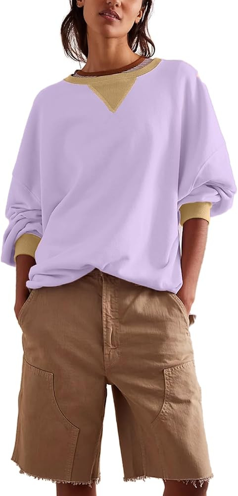 Womens Fall Oversized Crewneck Sweatshirt Classic Colorblock Long Sleeve Tops Casual Pullover Shi... | Amazon (US)