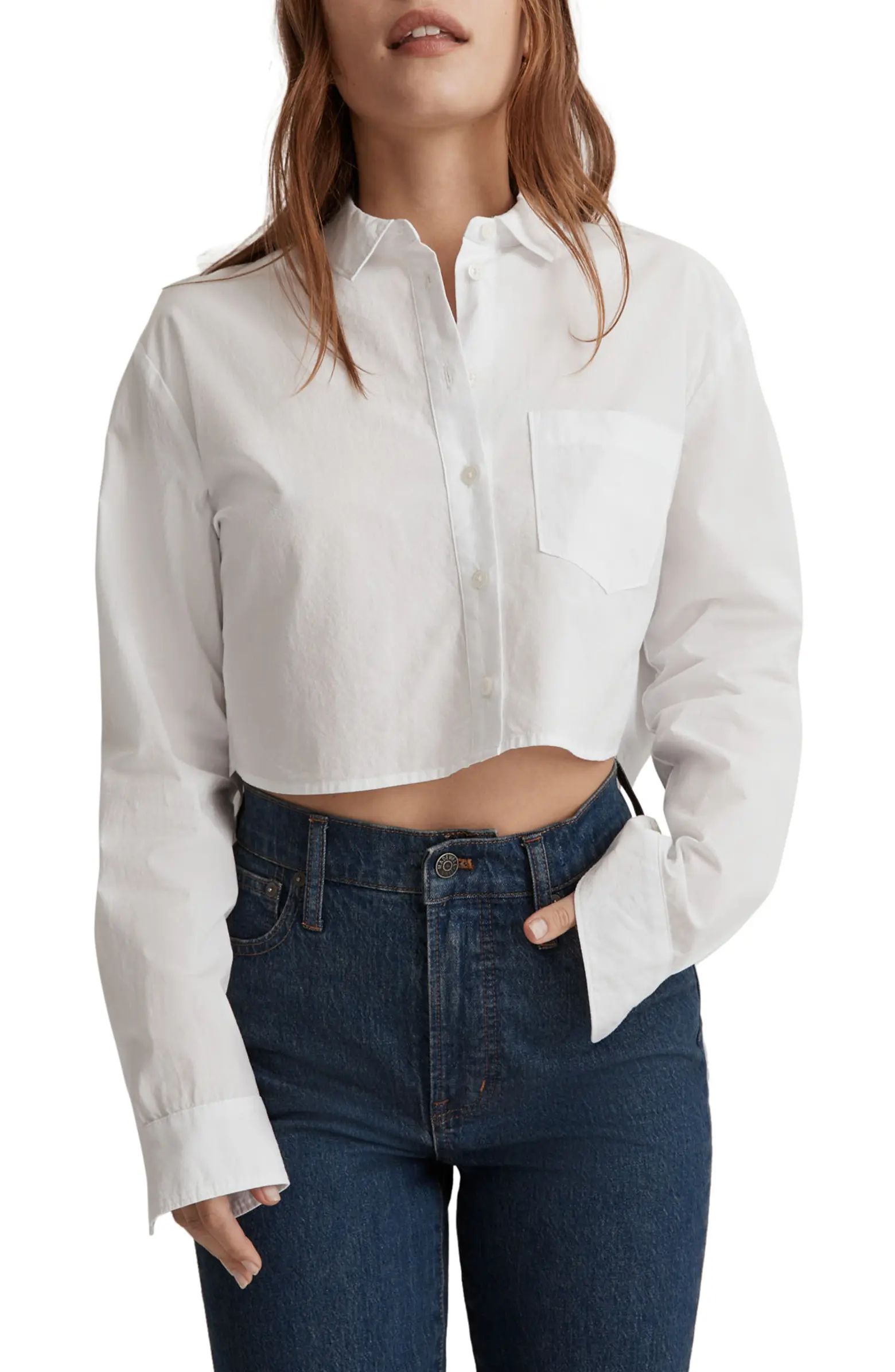 Oversize Cotton Poplin Crop Button-Up Shirt | Nordstrom