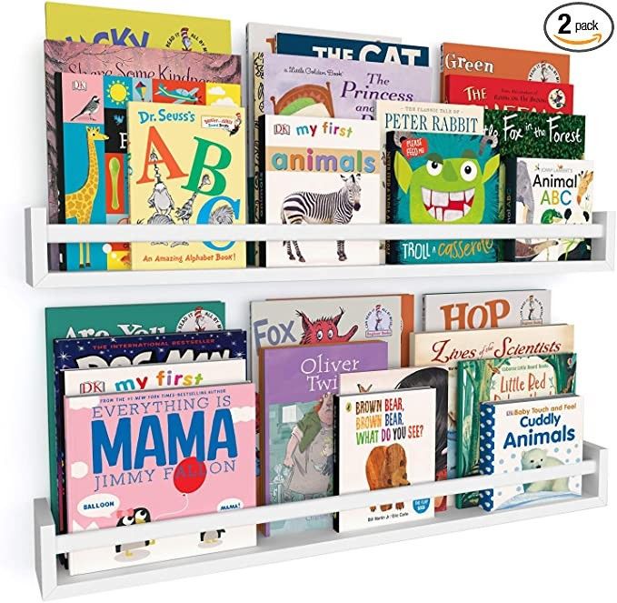 Wallniture Utah 32" White Nursery Bookshelves Wall Mounted, Wood Floating Book Shelves for Kids R... | Amazon (US)