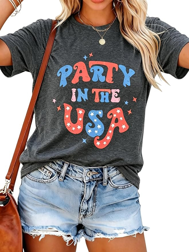 Party in The USA T-Shirt Women 4th of July Independence Day Shirts Funny Patriontic Graphic Short... | Amazon (US)